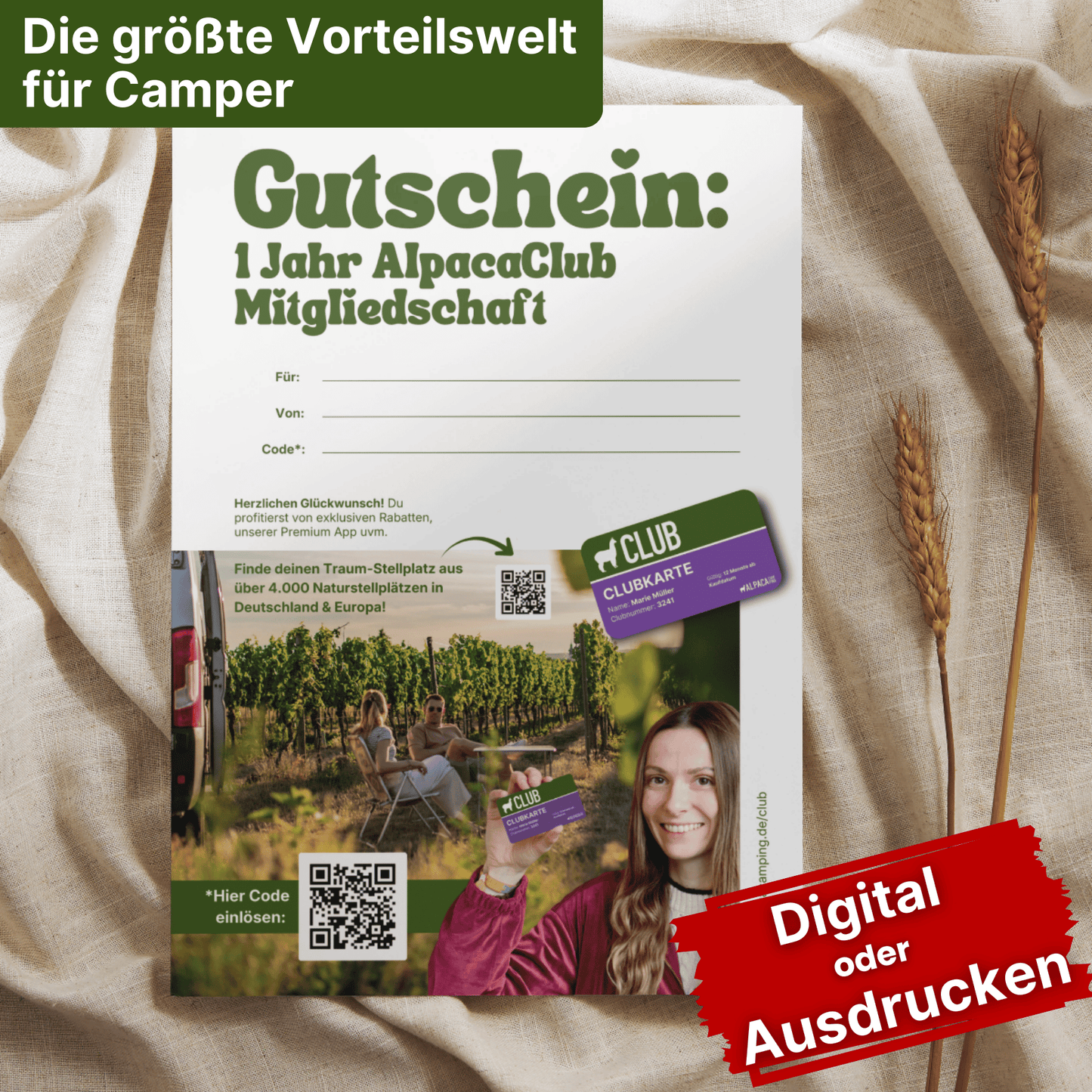 Gutschein für ein Jahr AlpacaClub Mitgliedschaft
