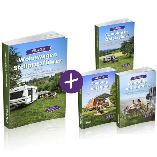 AlpacaCamping - Stellplatzführer Bundle - Wohnwagen Camping Geheimtipps 2025 + Österreich + Hund + Kinder